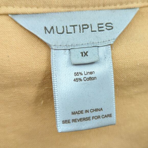 Multiples Linen Blend Jacket Button Front 1X Tan Minimalist Neutral Outwear - Picture 3 of 11